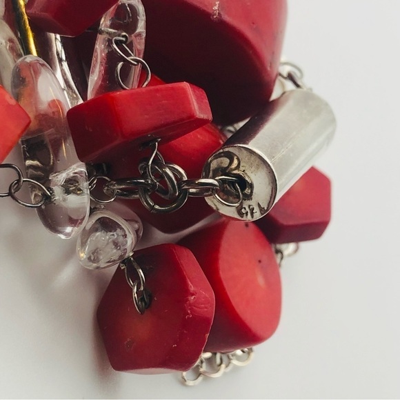VINTAGE Sterling Coral & Rock Crystal Chunky Statement Necklace 23” - Picture 8 of 10